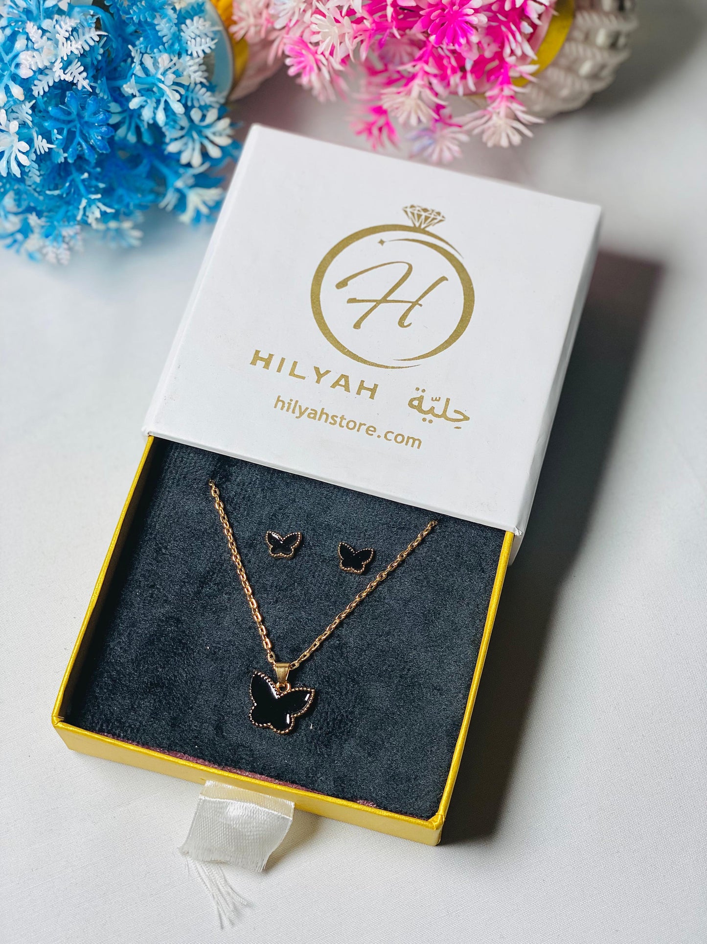 Chic Black Butterfly Stainless Steel Pendant & Earring Set