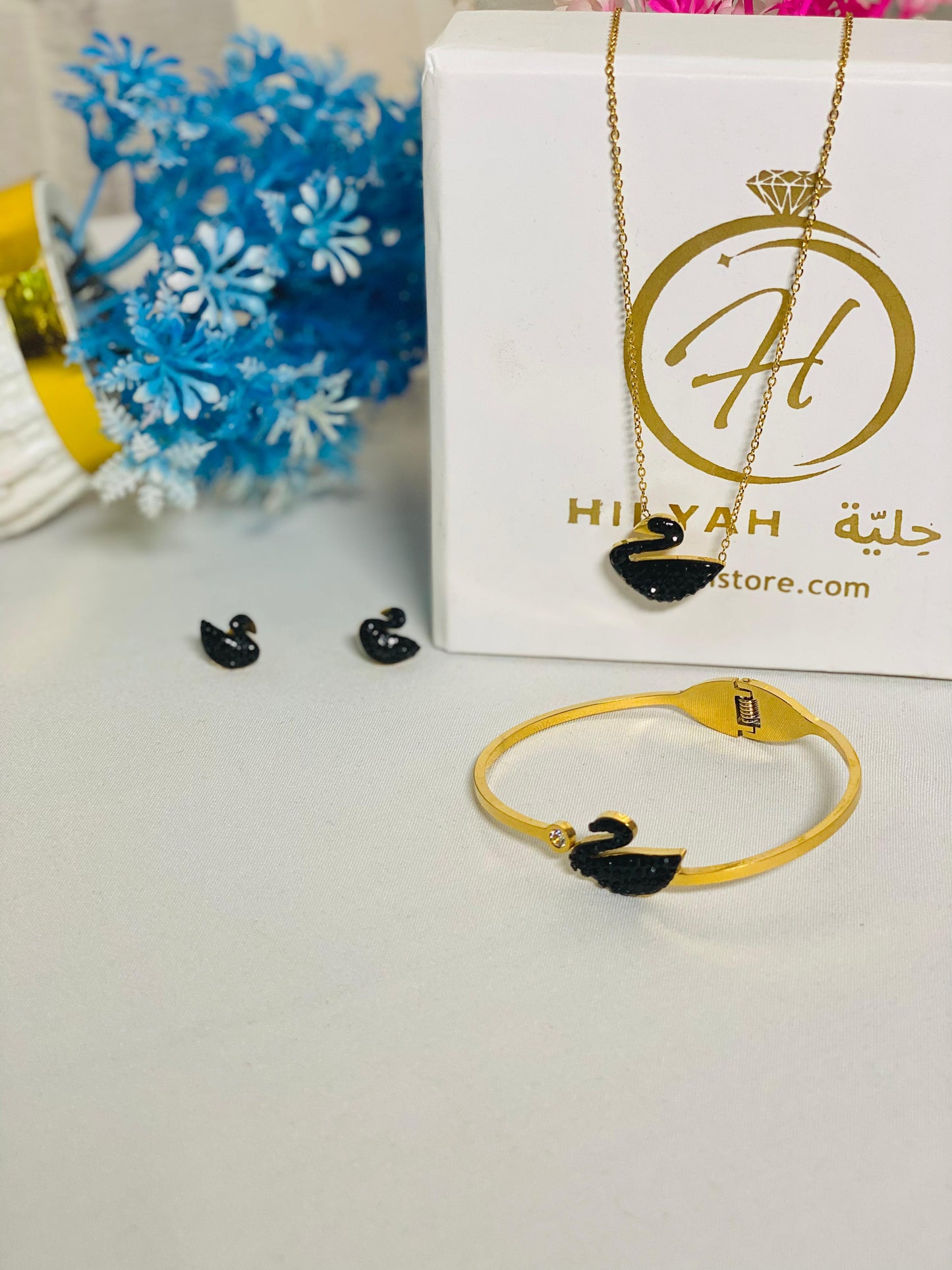 Luxury Black Swan Stainless Steel Jewelry Set