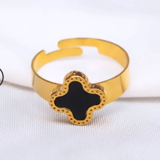 Elegant Gold-Plated Stainless Steel Clover adjustable Ring