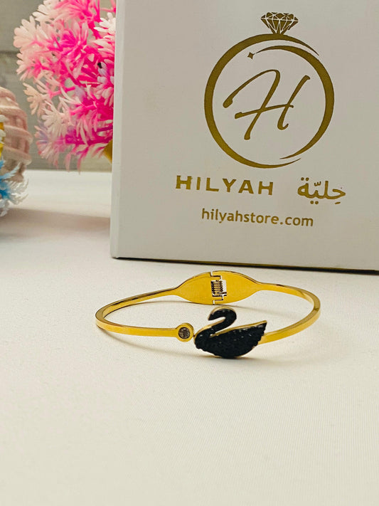 Elegant Black Swan Stainless Steel Bracelet