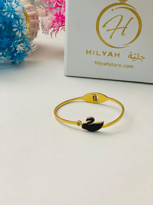 Elegant Black Swan Stainless Steel Bracelet