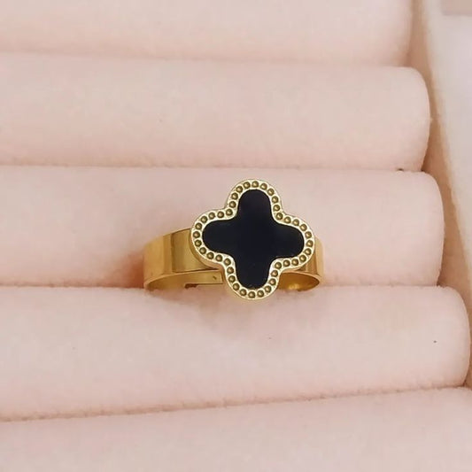 Elegant Gold-Plated Stainless Steel Clover adjustable Ring