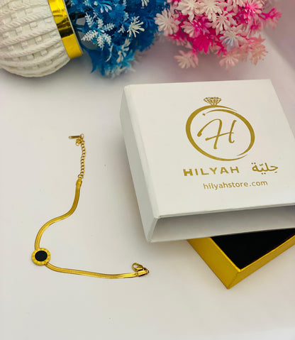 Elegant Gold-Plated Stainless Steel Bracelet with Black Enamel Accent