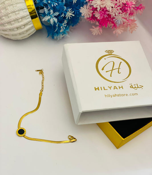 Elegant Gold-Plated Stainless Steel Bracelet with Black Enamel Accent