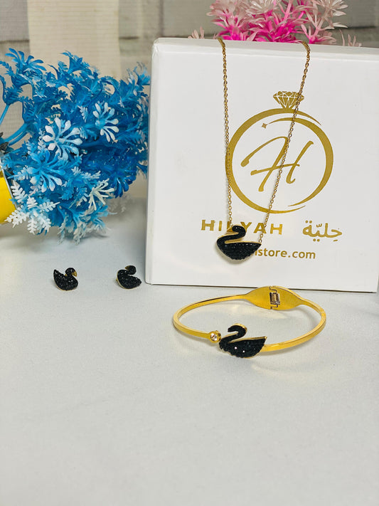 Luxury Black Swan Stainless Steel Jewelry Set